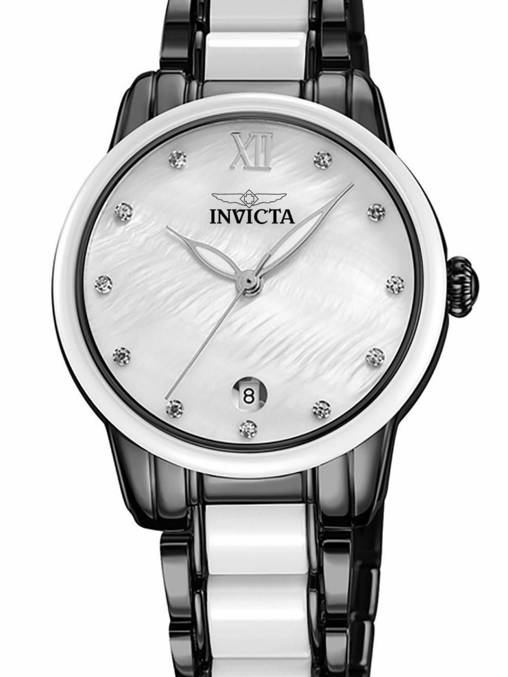 Invicta Black and White Ceramic Link Watch with Mother-of-Pearl Dial